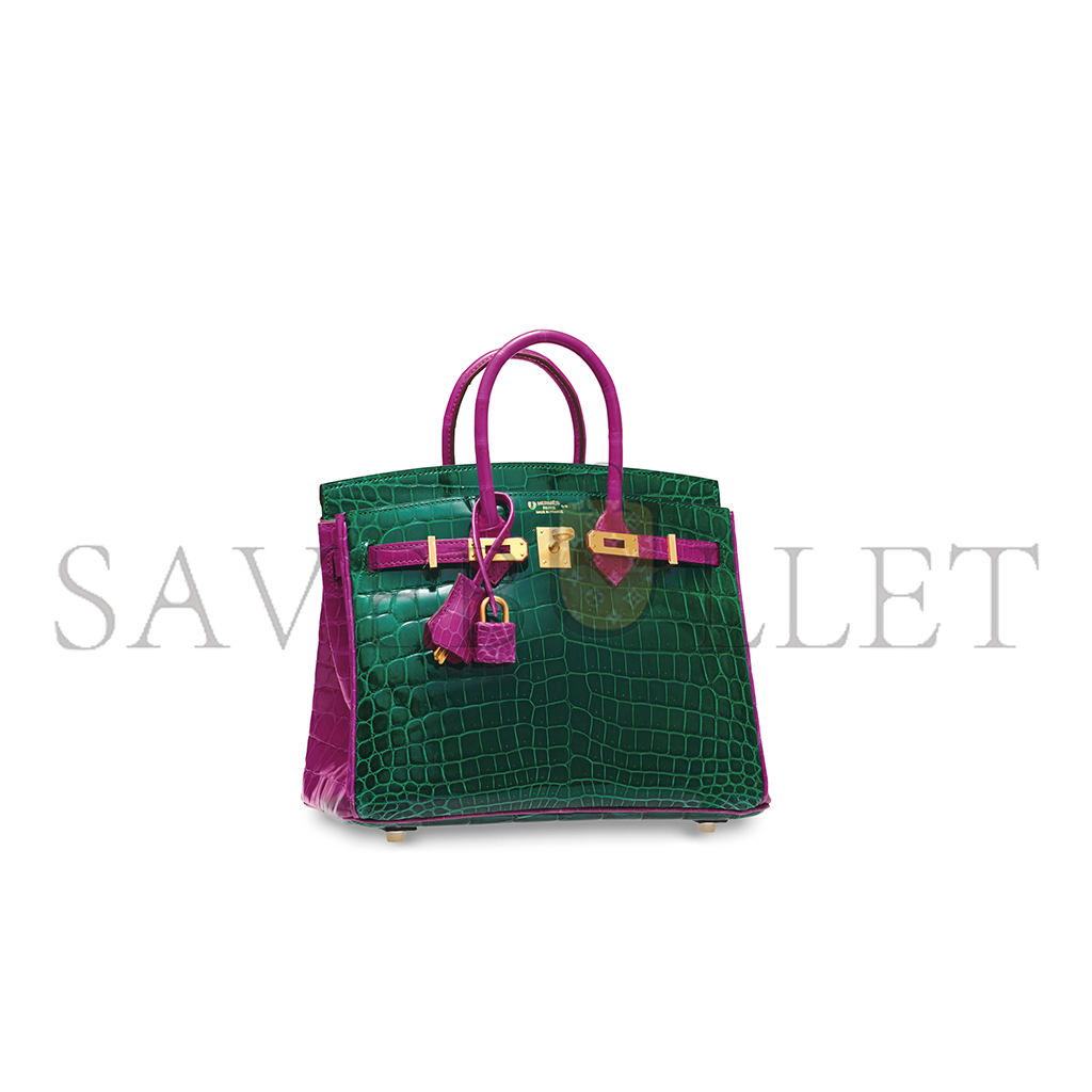 H**mes master birkin 30 crocodile leather emerald and pink-purple gold buckle h041367ckn2 (30*22*16cm)